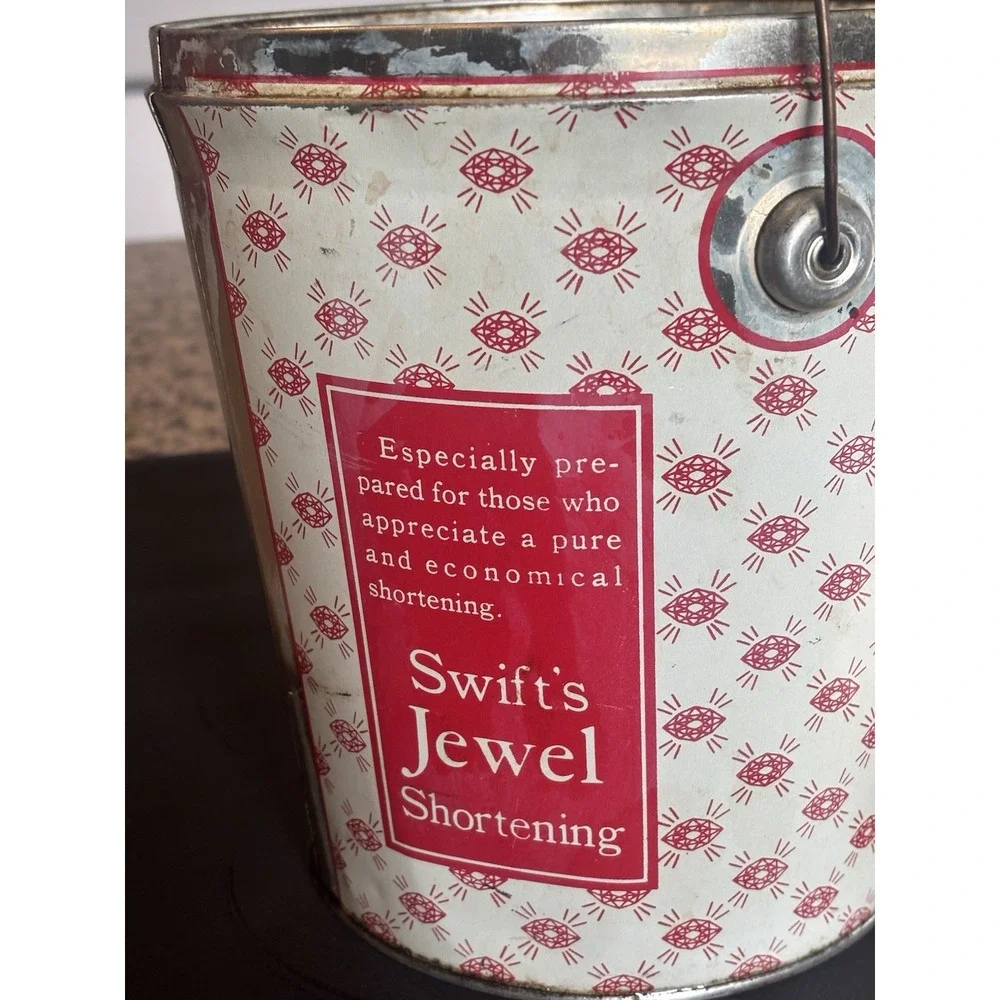 Vtg Swift's Jewel Shortening Bucket Pail Tin Can 8.25